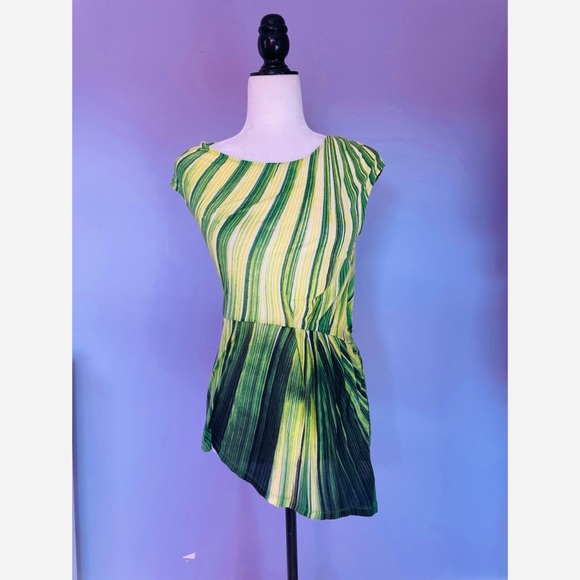 Anthropologie Vanessa Virginia Ivy Green Stripe Asymmetric Tunic - Picture 5 of 7